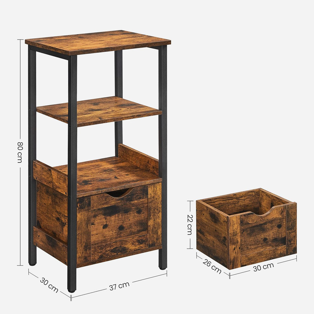 Badezimmerschrank - mit 2 Schubladen - Lagerschrank - Vintage Brown / Schwarz