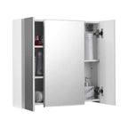 Spiegelschrank - Badezimmerschrank - 2 Regale - mit Spiegel - aufgehängt - weiß