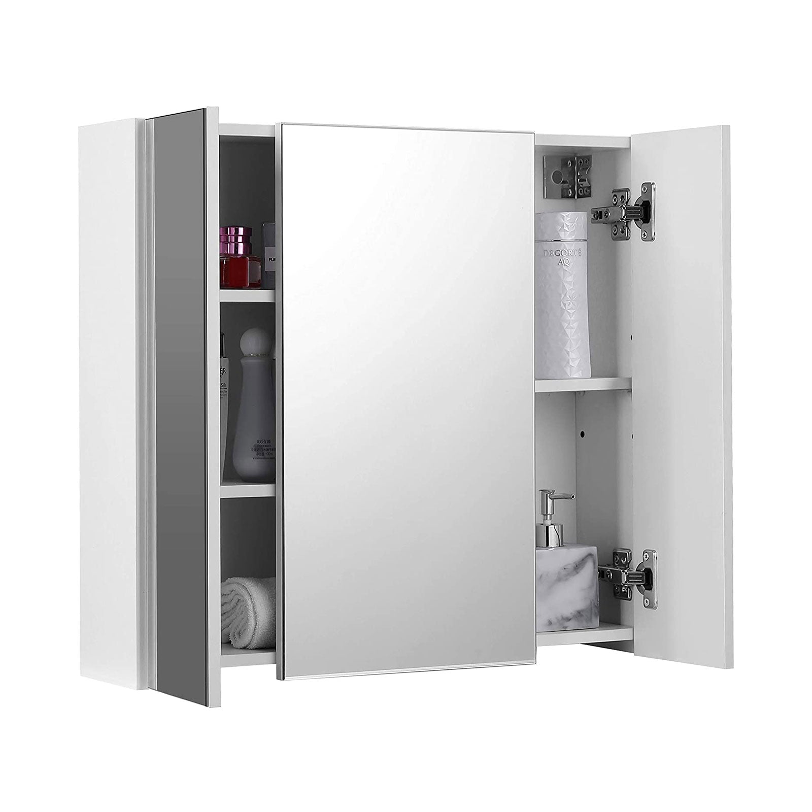 Spiegelschrank - Badezimmerschrank - 2 Regale - mit Spiegel - aufgehängt - weiß