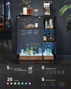 Weinschrank - Getränkeschrank - mit Beleuchtung und Kanalglasetür - Holz - schwarz