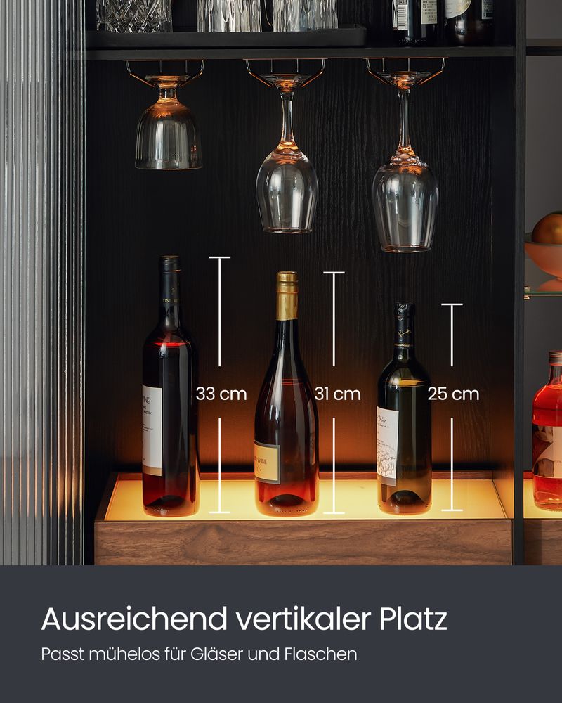 Weinschrank - Getränkeschrank - mit Beleuchtung und Kanalglasetür - Holz - schwarz