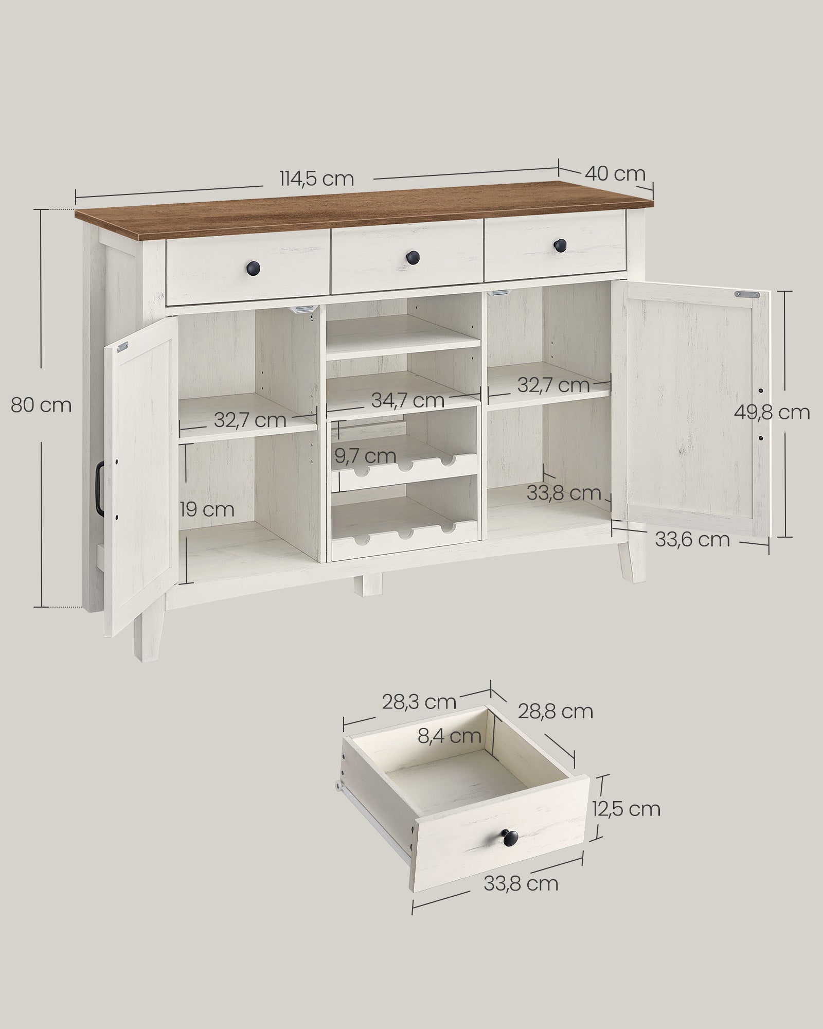 Küchenschrank mit Weinregal Vintage weißer Honigbraun
