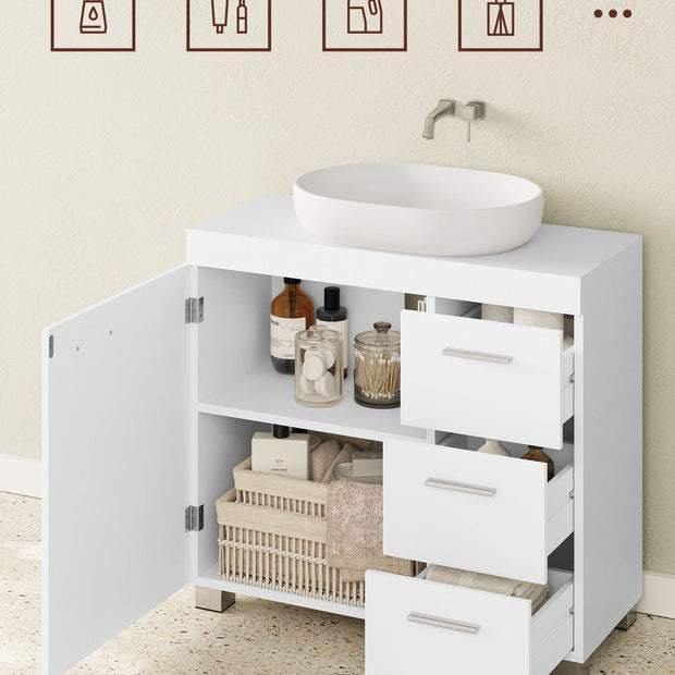 Waschbecken Möbel - Badezimmermöbel - mit 3 Schubladen - Weiß