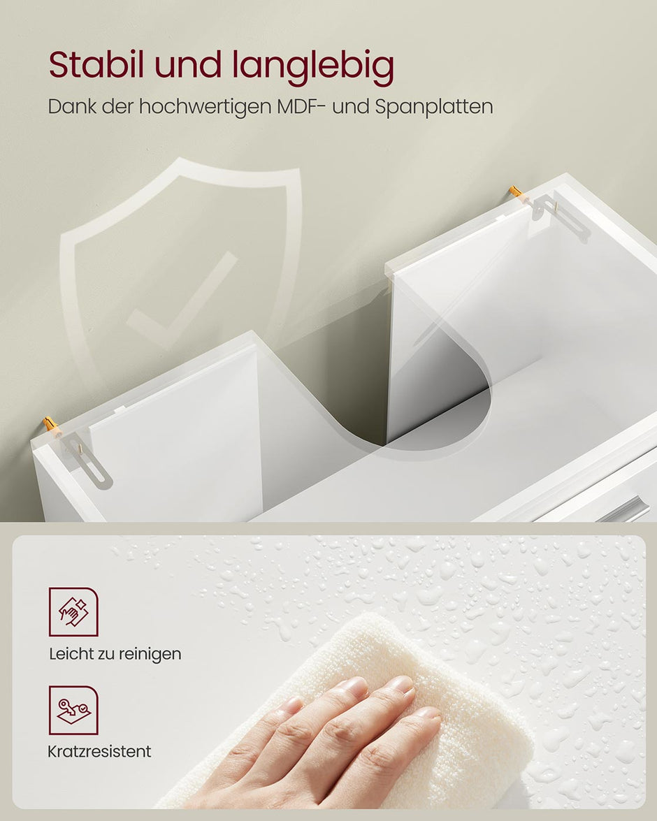 Waschbeckenmöbel mit Fächern und Beinen