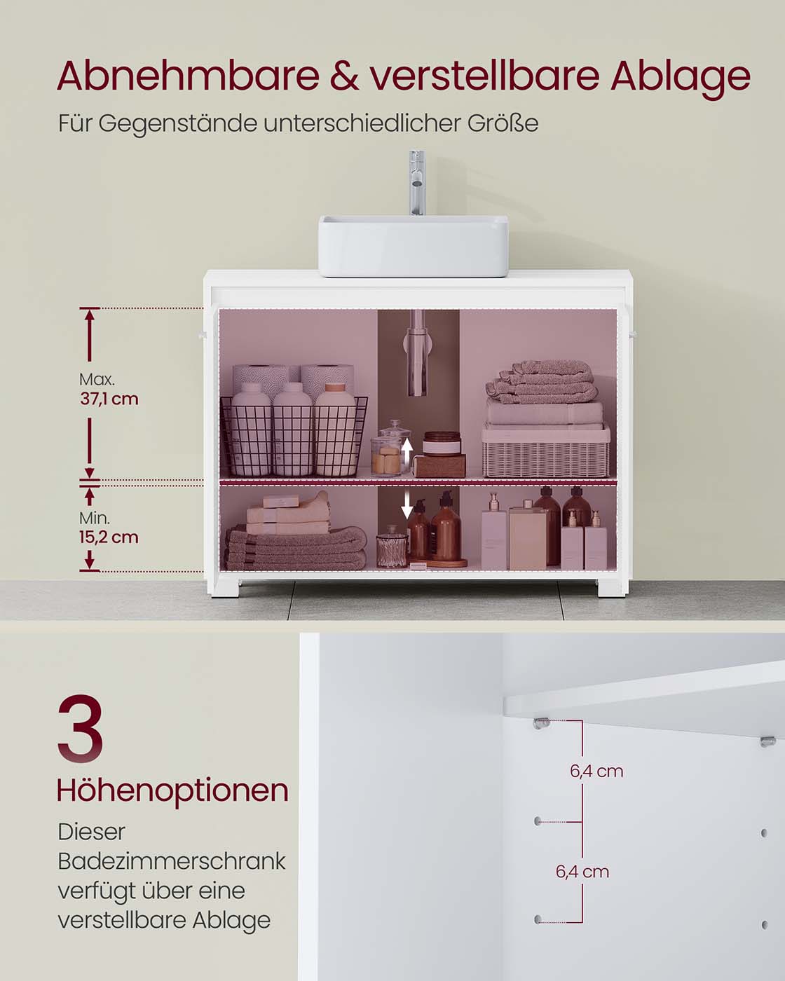 Waschbeckenmöbel mit Türen und Fächern