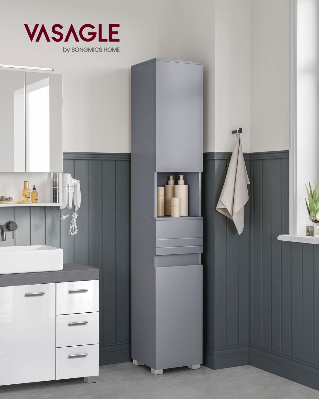 Badezimmerschrank - 30 × 30 × 170 cm - mystisches Grau