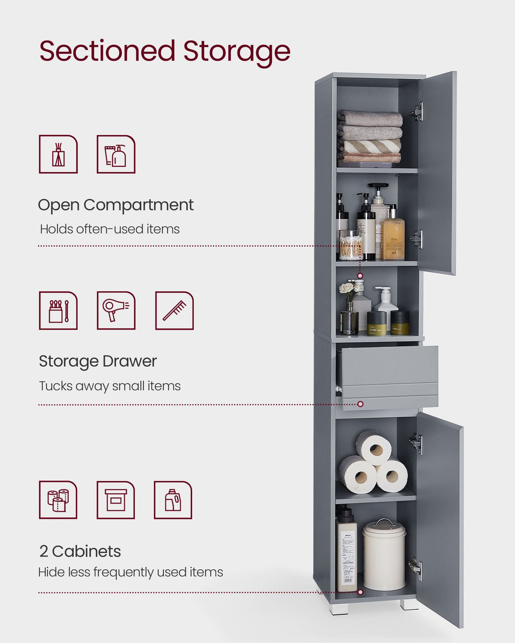 Badezimmerschrank - 30 × 30 × 170 cm - mystisches Grau