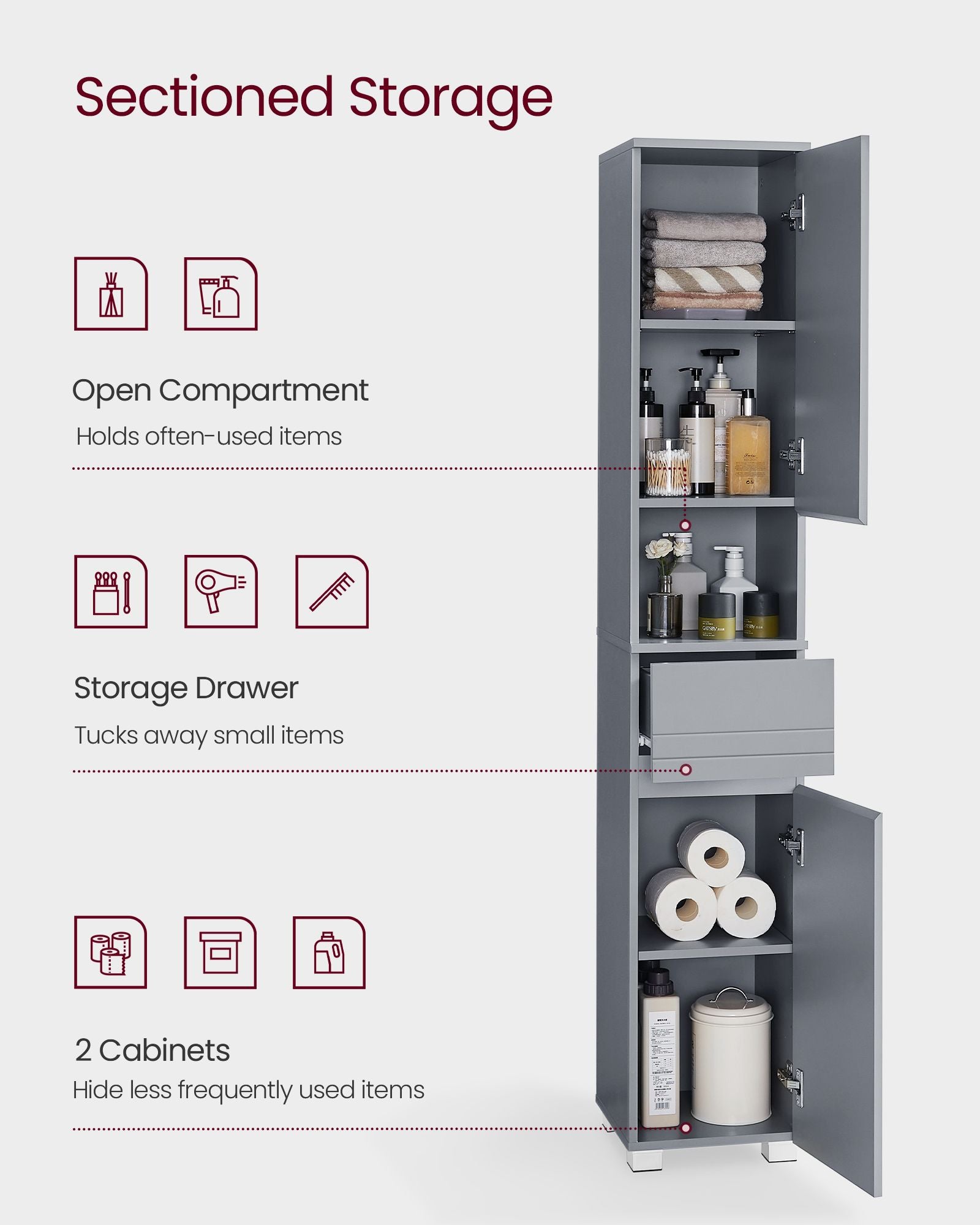 Badezimmerschrank - 30 × 30 × 170 cm - mystisches Grau