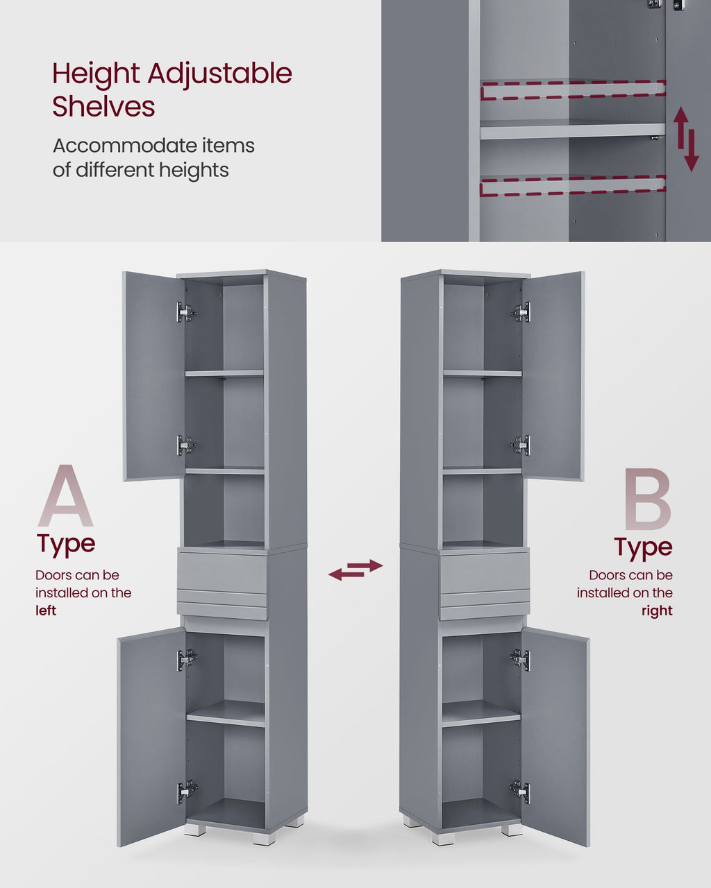 Badezimmerschrank - 30 × 30 × 170 cm - mystisches Grau