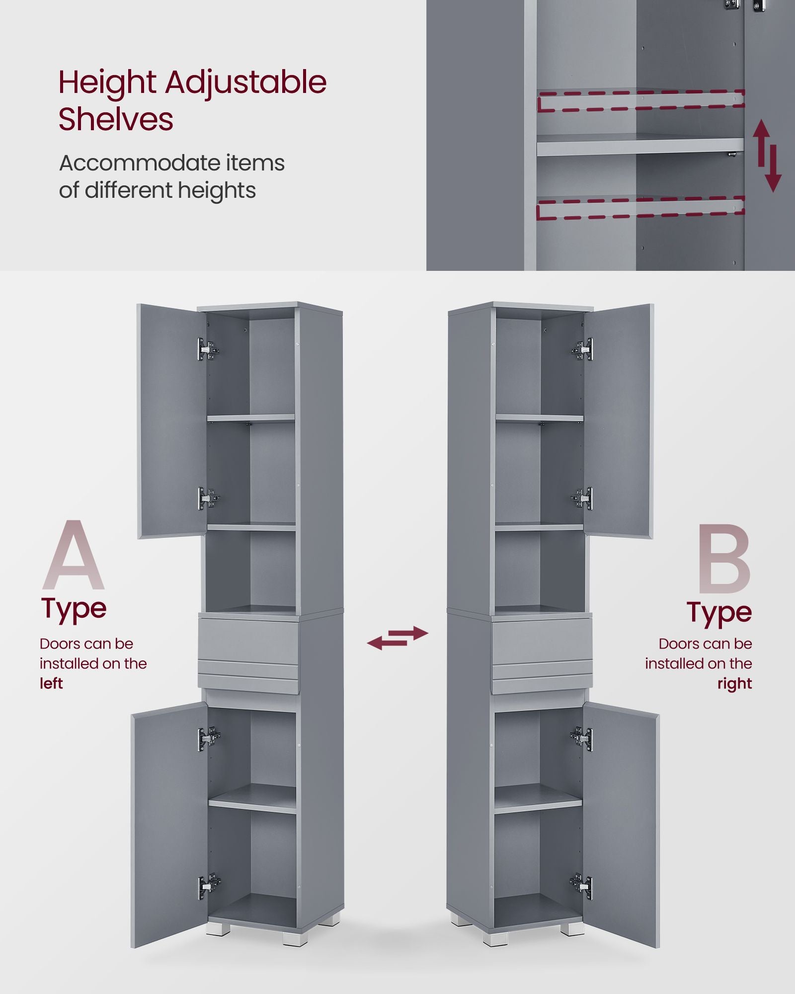 Badezimmerschrank - 30 × 30 × 170 cm - mystisches Grau