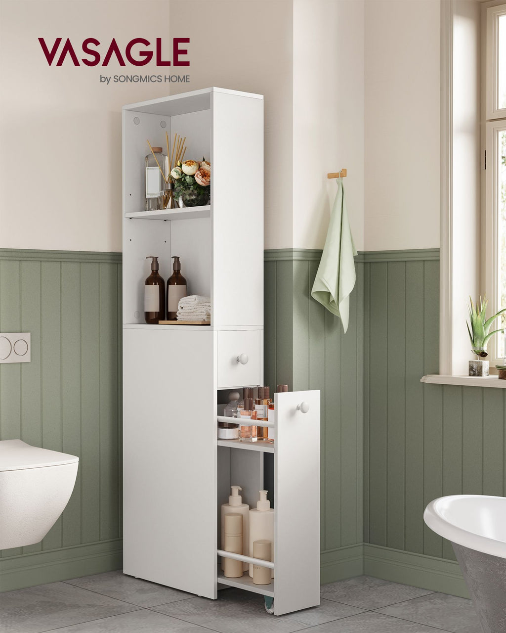 Badezimmerschrank - hoch und schmal - klassisches Weiß
