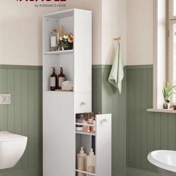 Badezimmerschrank - hoch und schmal - klassisches Weiß