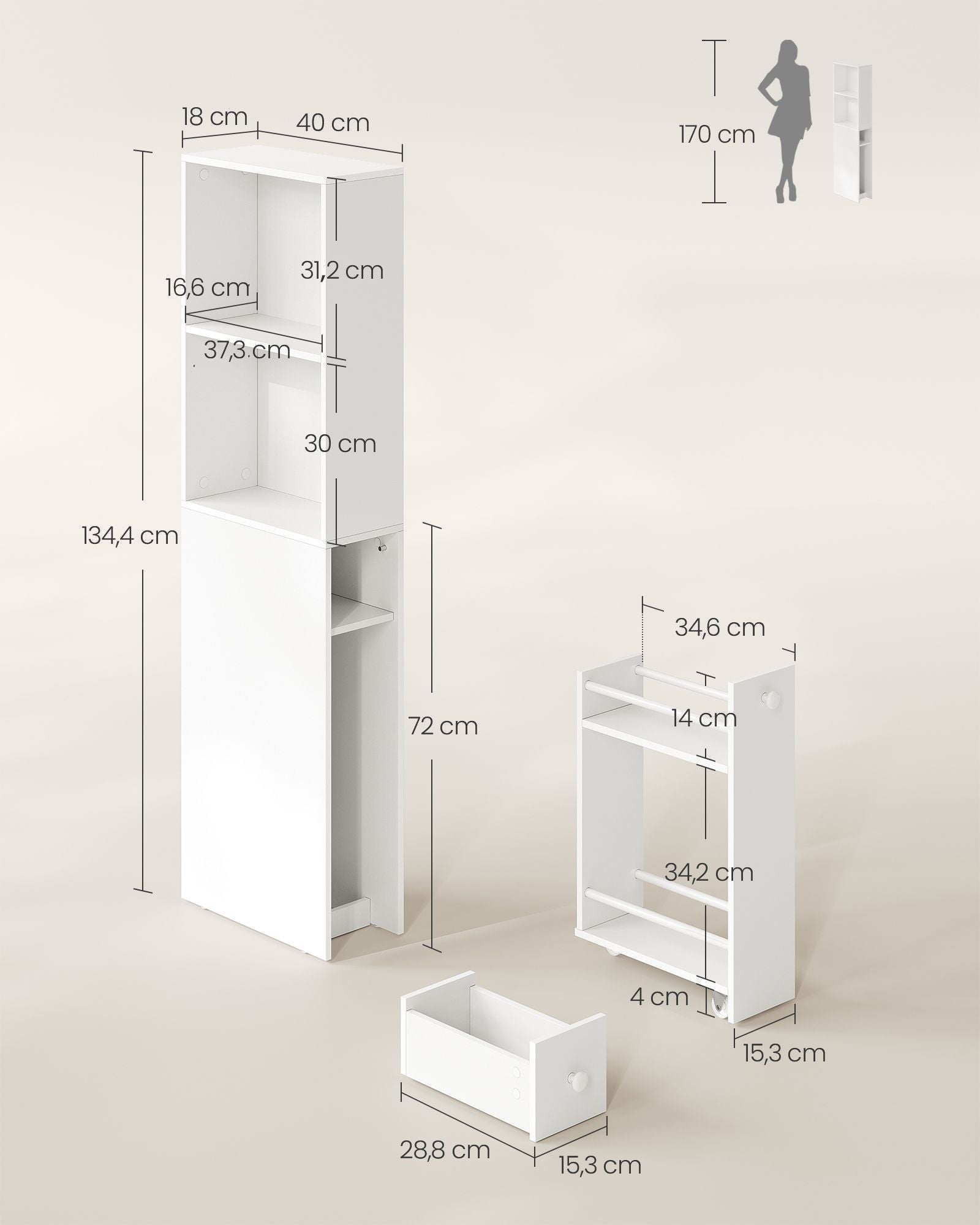 Badezimmerschrank - hoch und schmal - klassisches Weiß