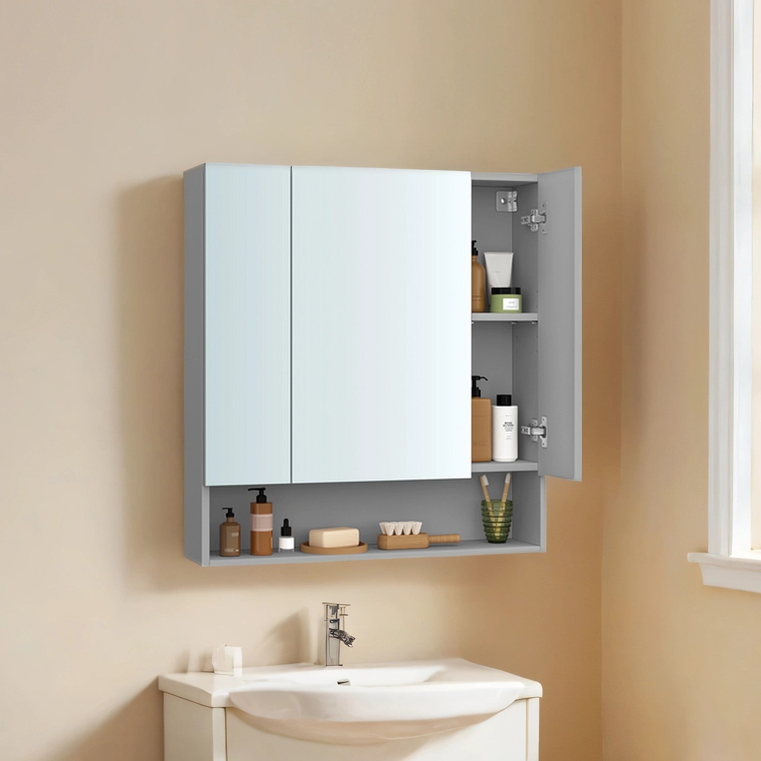 Badezimmerschrank mit 3 Türen, Badezimmerschrank, Spiegelschrank