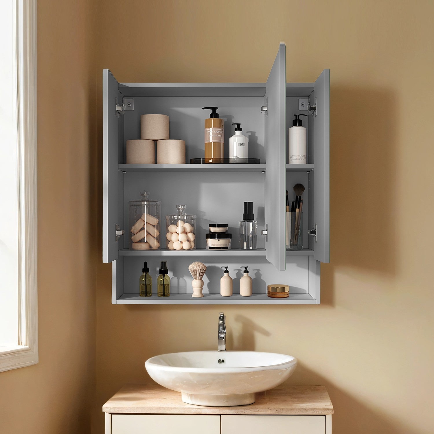Badezimmerschrank mit 3 Türen, Badezimmerschrank, Spiegelschrank