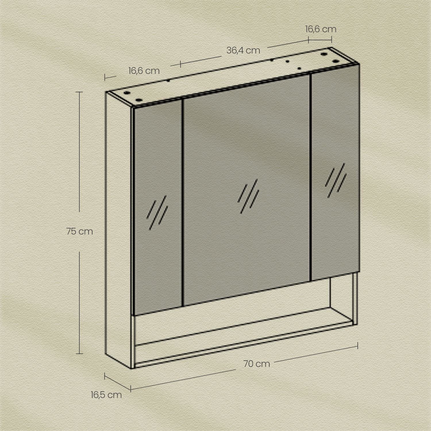 Badezimmerschrank mit 3 Türen, Badezimmerschrank, Spiegelschrank