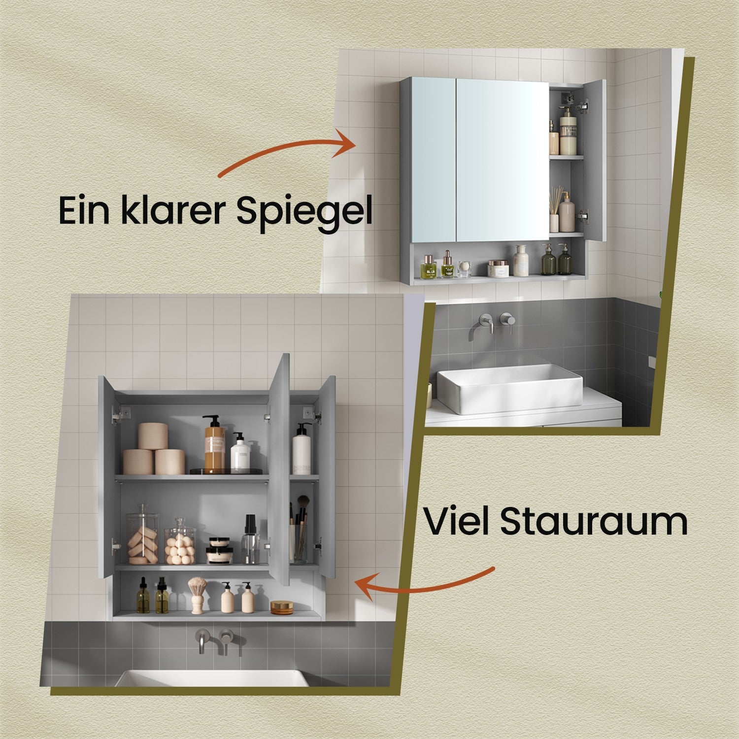 Badezimmerschrank mit 3 Türen, Badezimmerschrank, Spiegelschrank