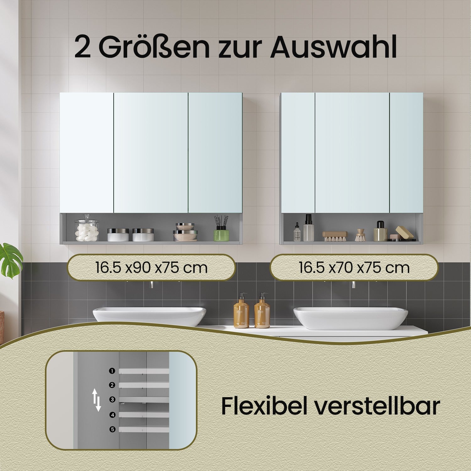 Badezimmerschrank mit 3 Türen, Badezimmerschrank, Spiegelschrank