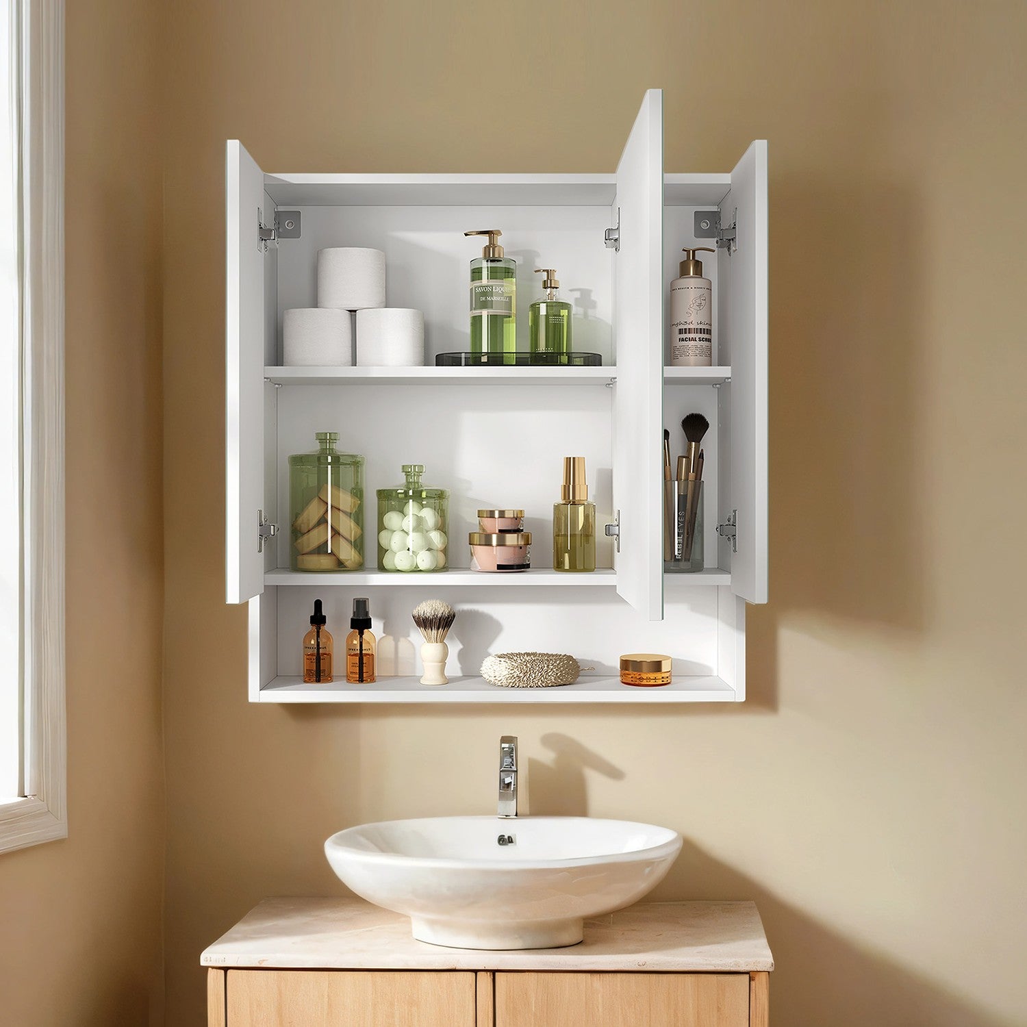 Badezimmerschrank mit 3 Türen, Badezimmerschrank, Spiegelschrank