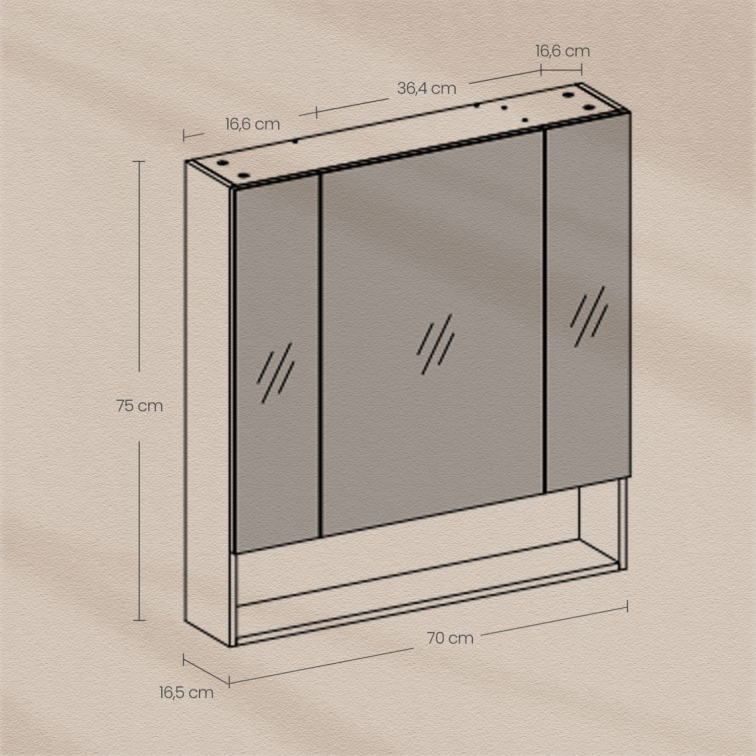 Badezimmerschrank mit 3 Türen, Badezimmerschrank, Spiegelschrank