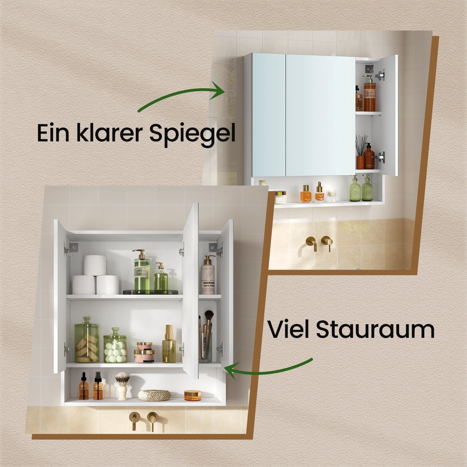 Badezimmerschrank mit 3 Türen, Badezimmerschrank, Spiegelschrank