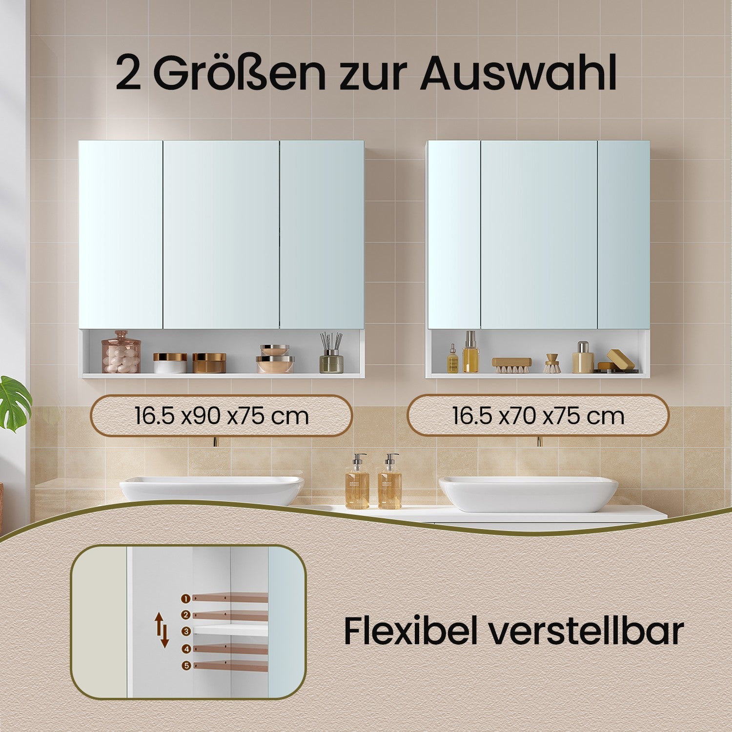 Badezimmerschrank mit 3 Türen, Badezimmerschrank, Spiegelschrank