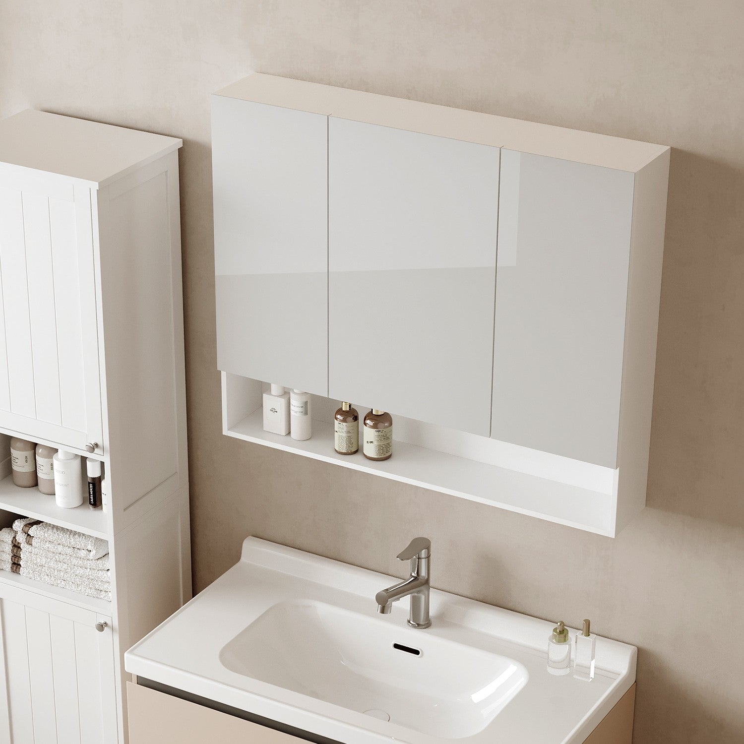 Badezimmerschrank mit 3 Türen, Badezimmerschrank, Spiegelschrank