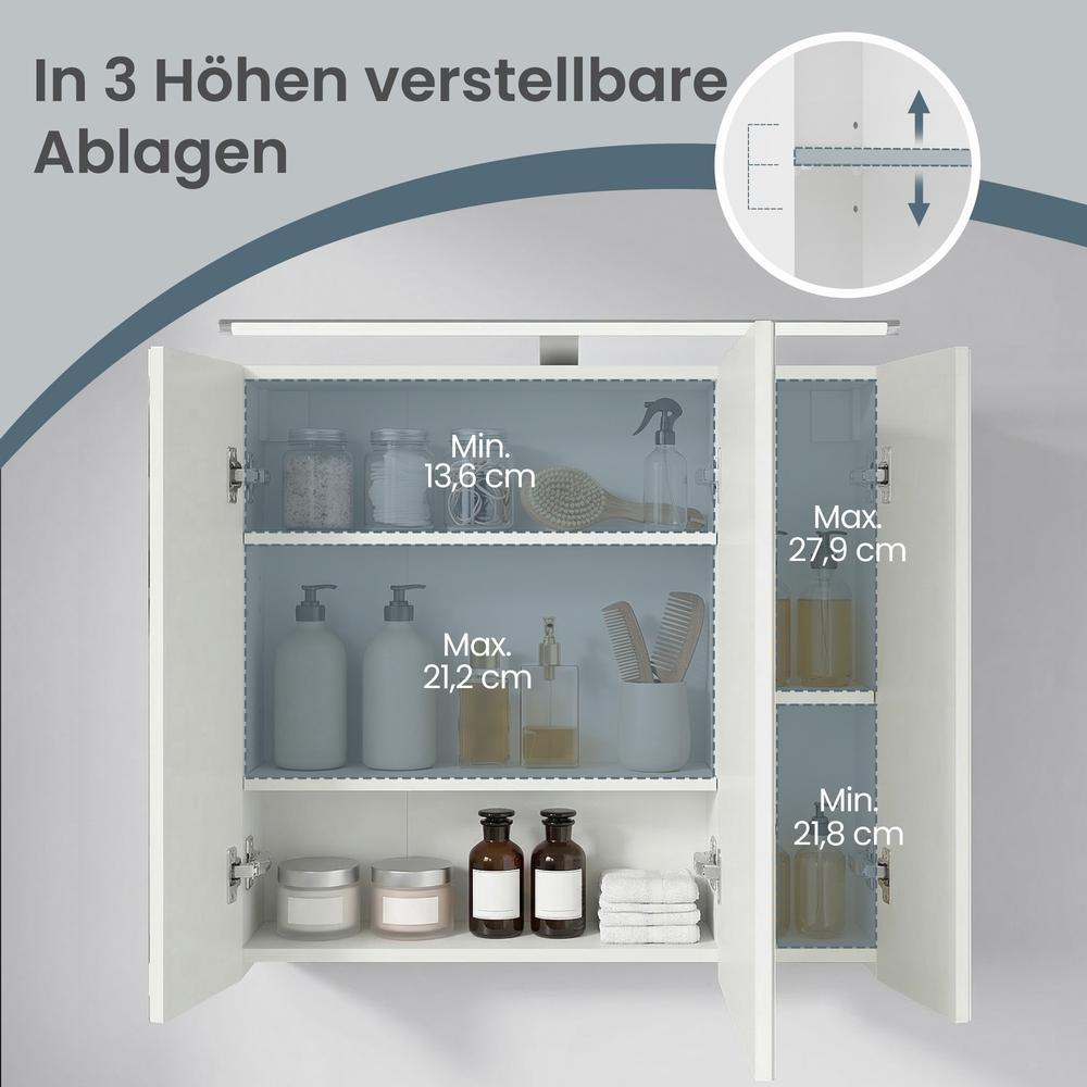 Spiegelkast - Verstelbare Planken - Met Verlichting - Wit