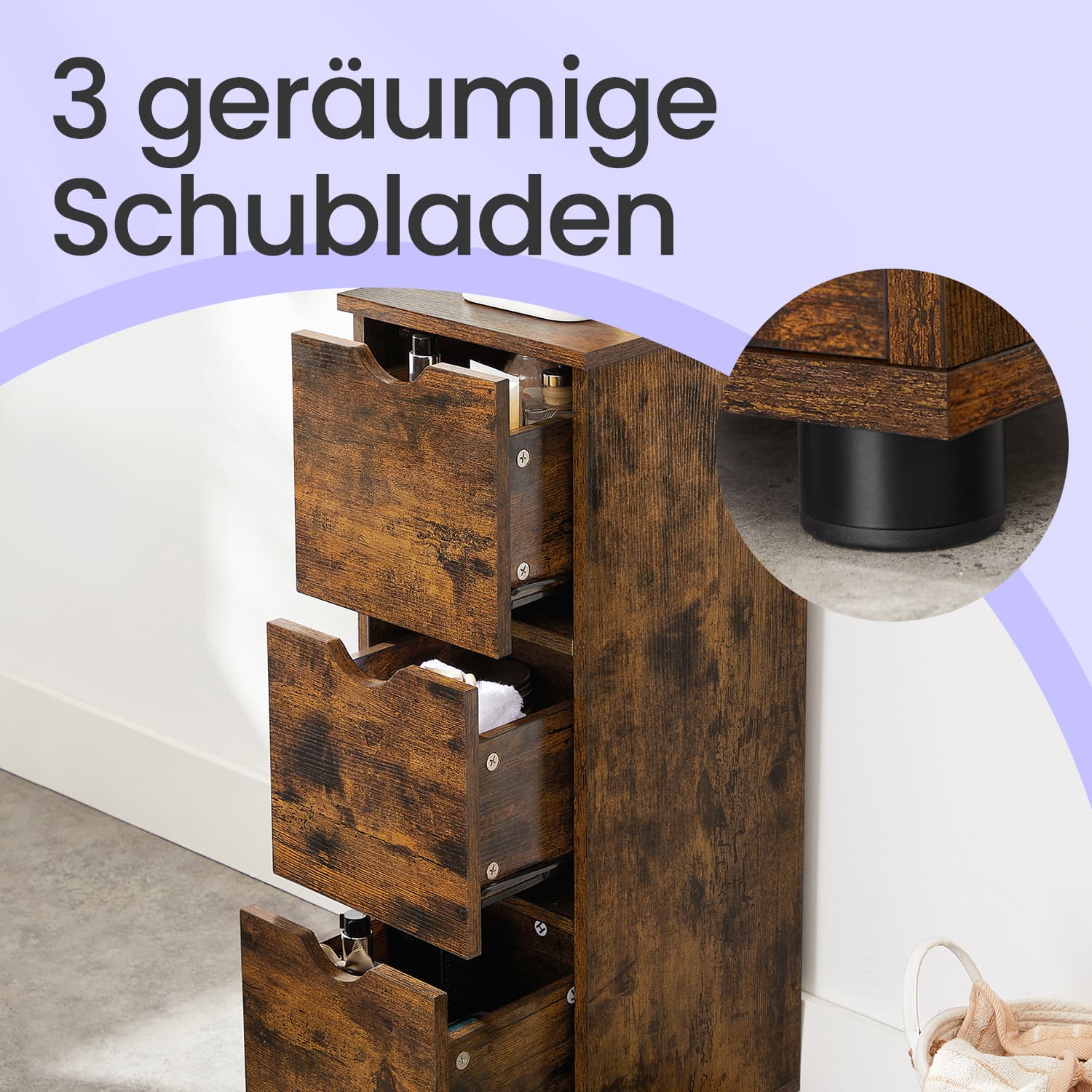 Badezimmermöbel, Lagerschrank mit 3 Schubladen