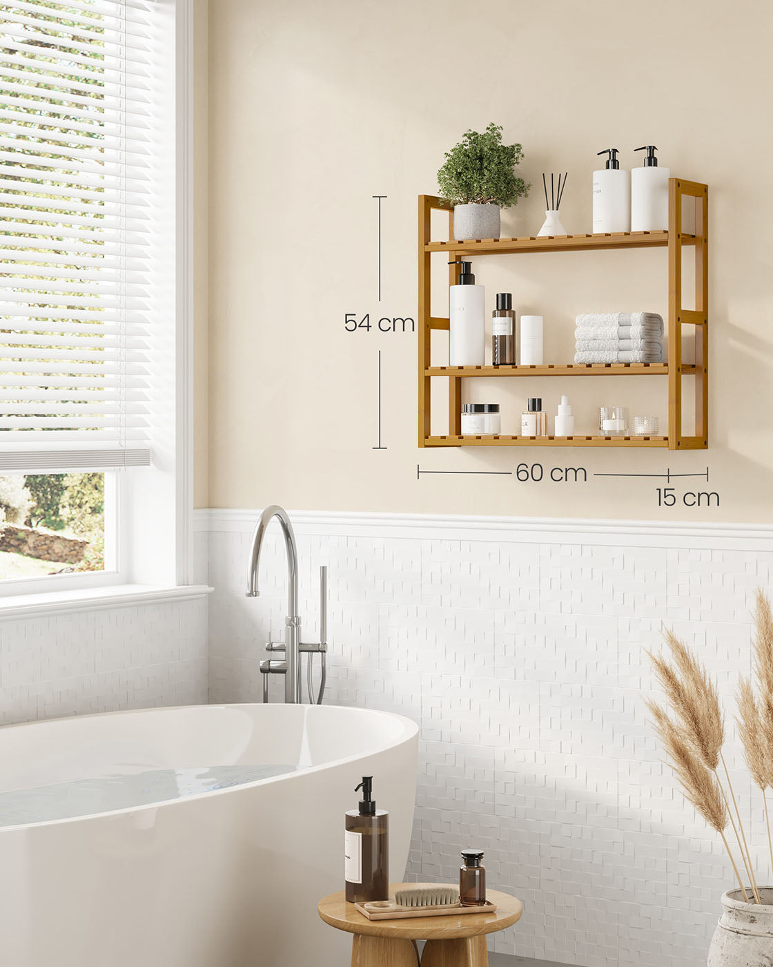 Badestange mit 3 einstellbaren Regalen - 15x60x54 cm - Kaffeebraun
