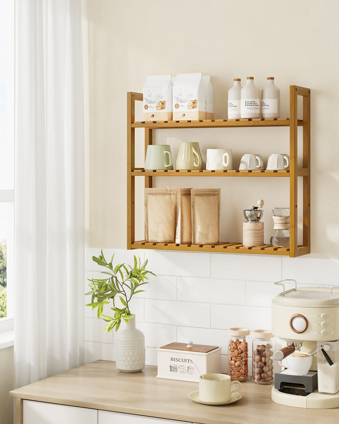 Badestange mit 3 einstellbaren Regalen - 15x60x54 cm - Kaffeebraun