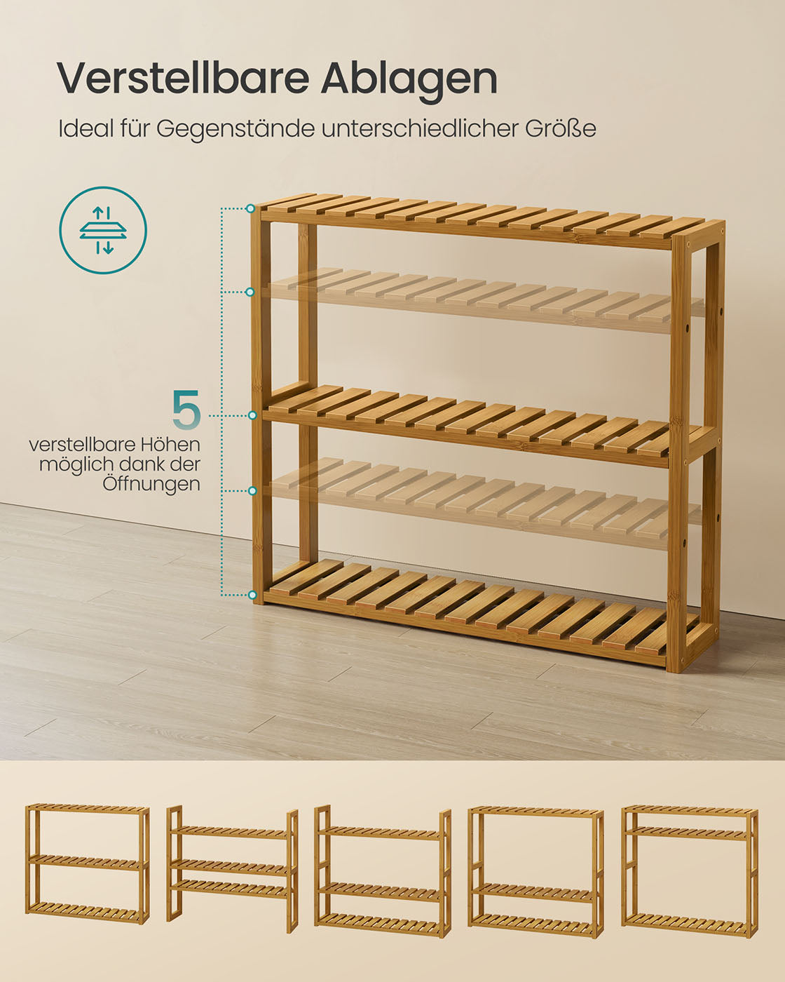 Badestange mit 3 einstellbaren Regalen - 15x60x54 cm - Kaffeebraun