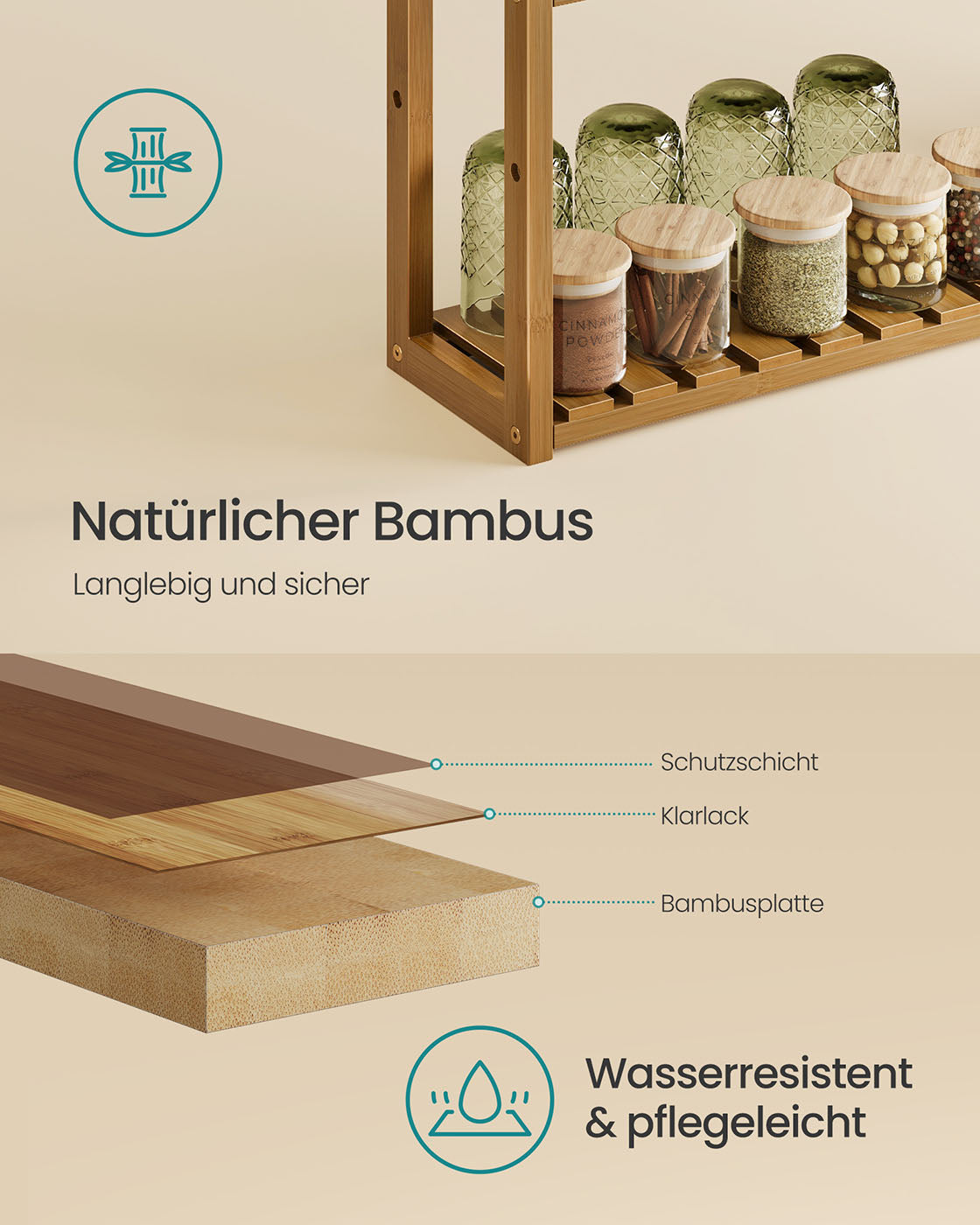 Badestange mit 3 einstellbaren Regalen - 15x60x54 cm - Kaffeebraun