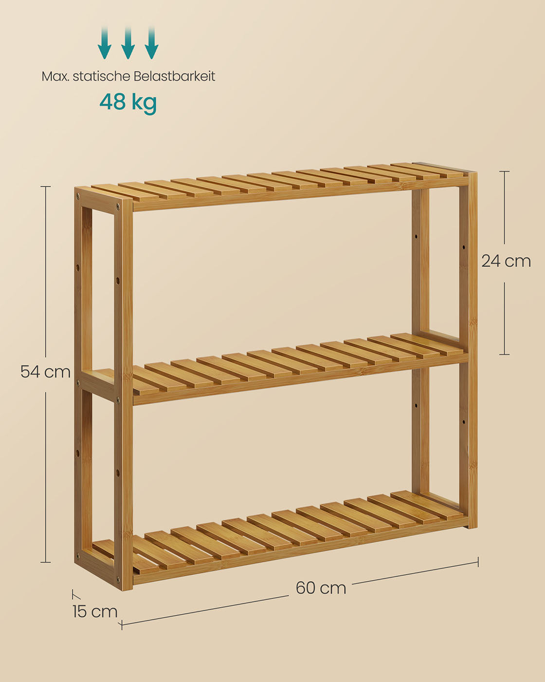Badestange mit 3 einstellbaren Regalen - 15x60x54 cm - Kaffeebraun