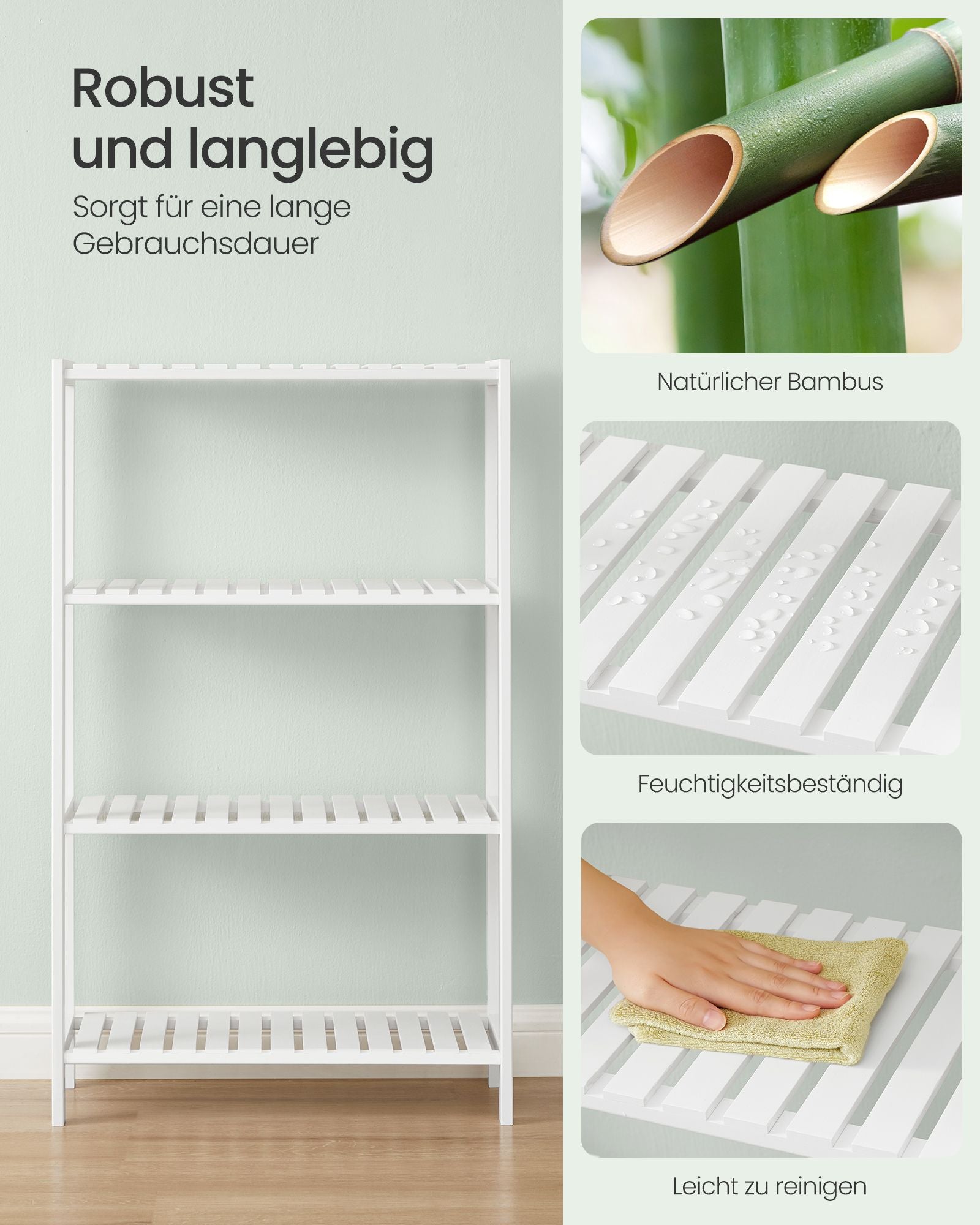 Bambus Badbrett 26 x 60 x 100 cm Weiß