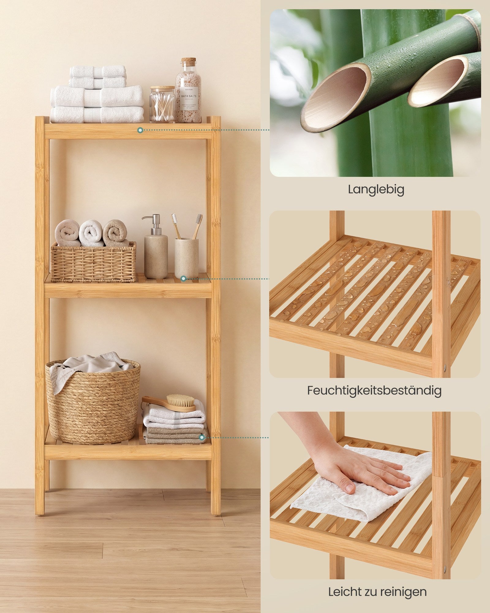 Badkamerrek - Bamboe - Smal - 79 cm - Naturel Beige
