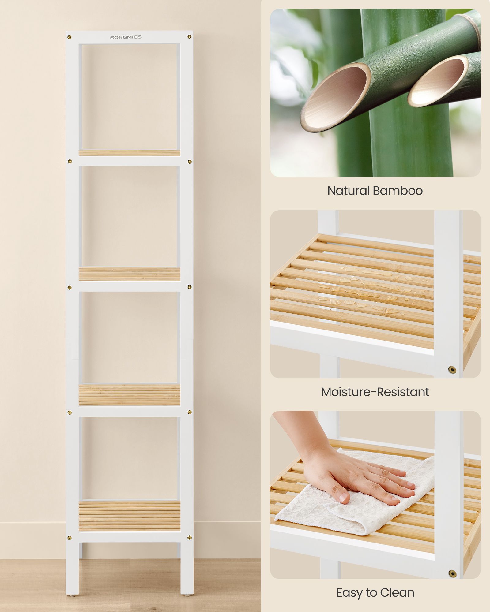 Bambus Badezimmerregal - 5 Schichten - Wolky White & Natural Beige