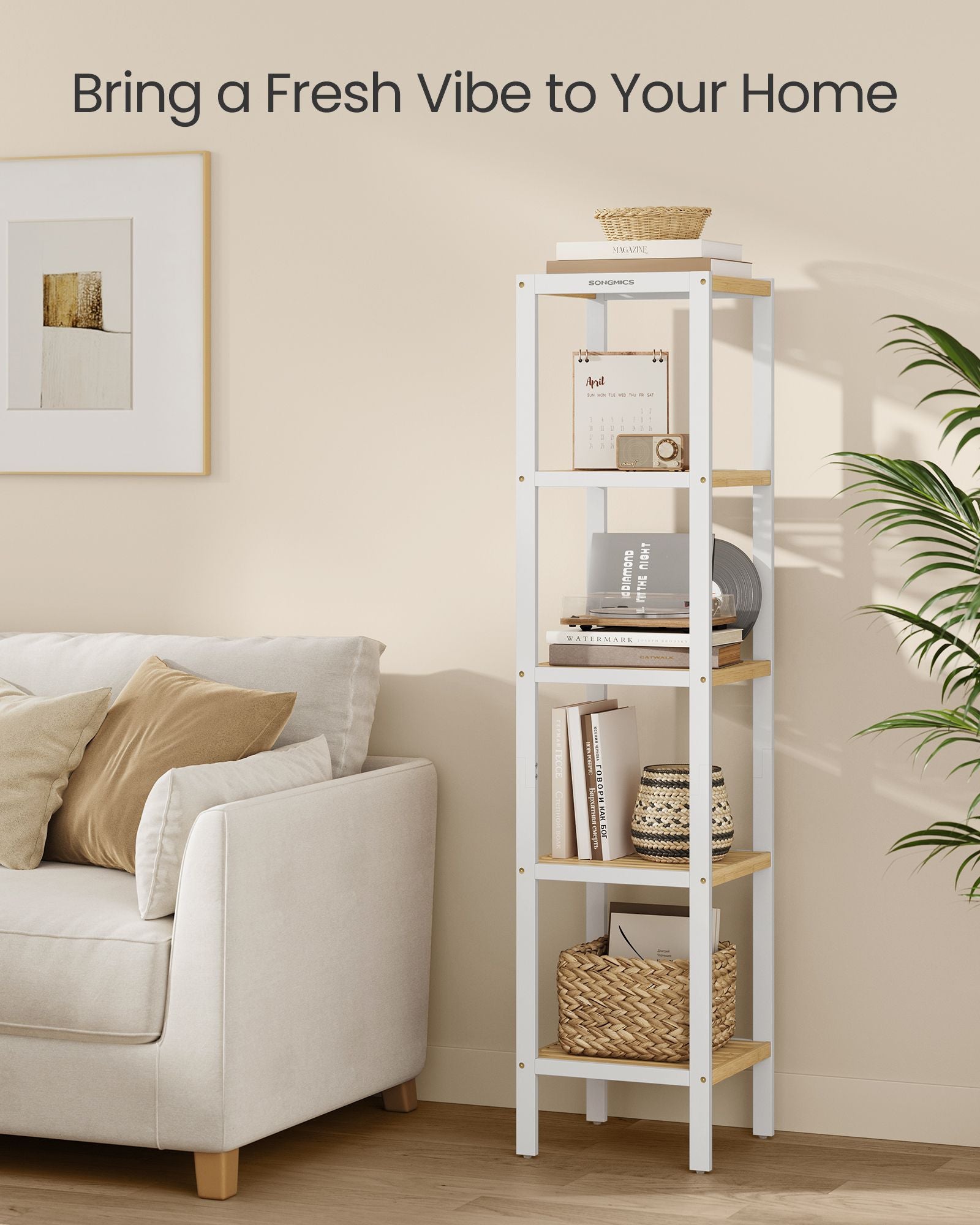 Bambus Badezimmerregal - 5 Schichten - Wolky White & Natural Beige