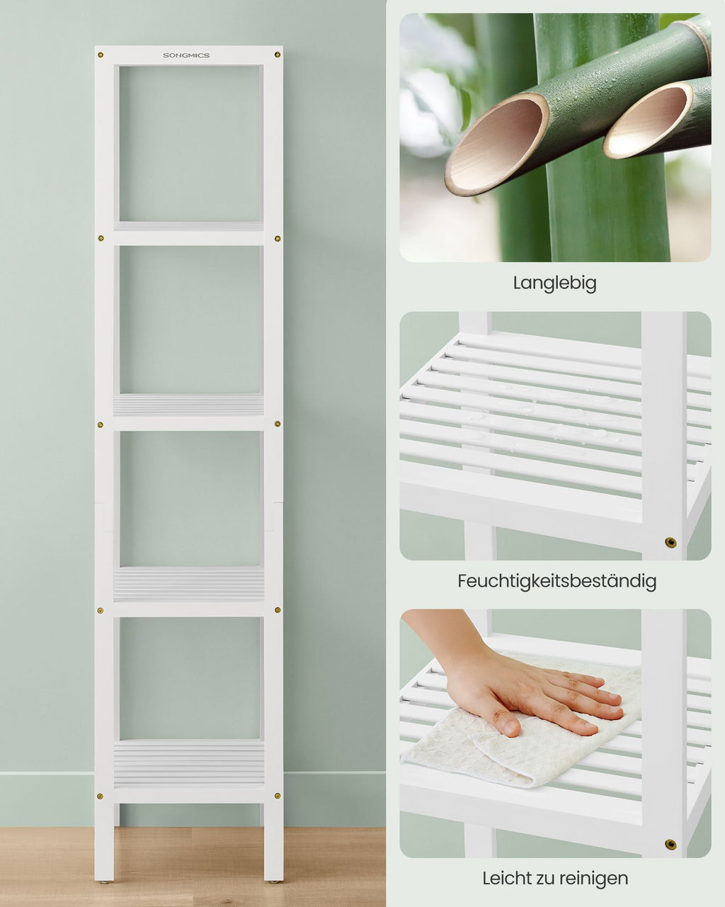 Badezimmerregal - schmal - mit 5 Levels - Wolkwit