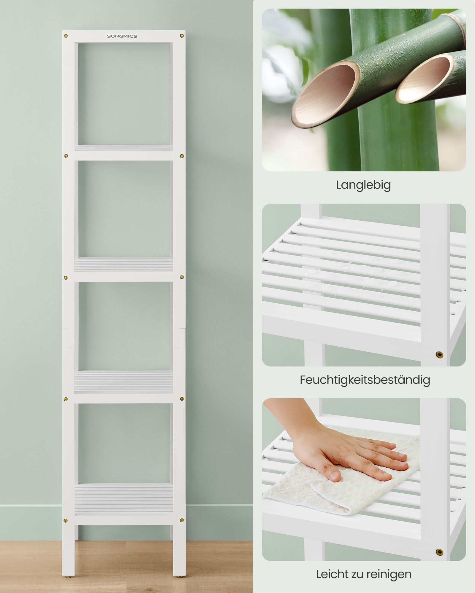Badezimmerregal - schmal - mit 5 Levels - Wolkwit