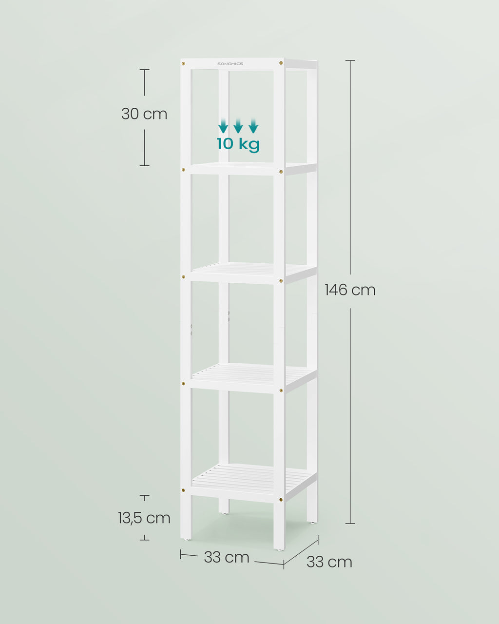 Badezimmerregal - schmal - mit 5 Levels - Wolkwit