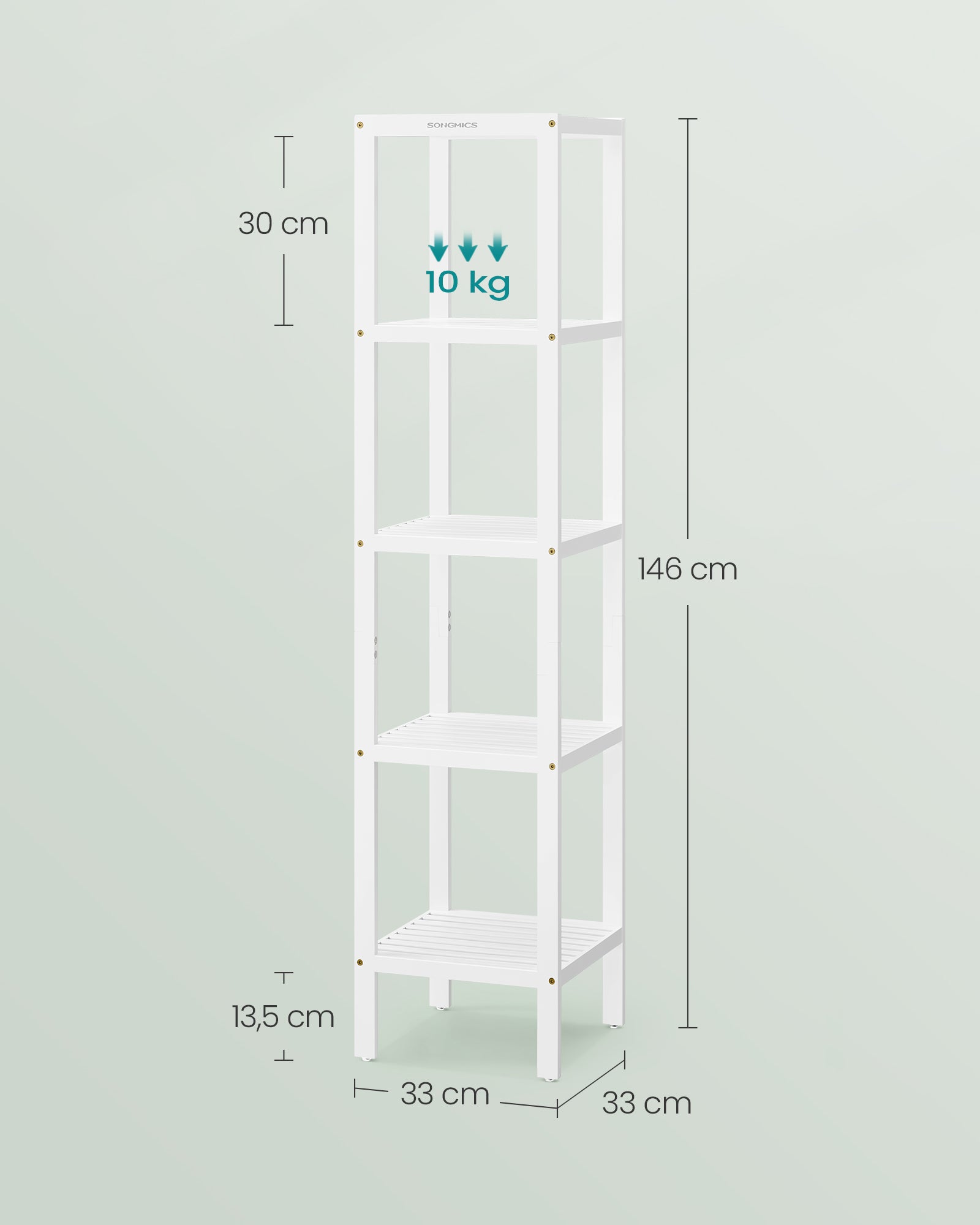 Badezimmerregal - schmal - mit 5 Levels - Wolkwit
