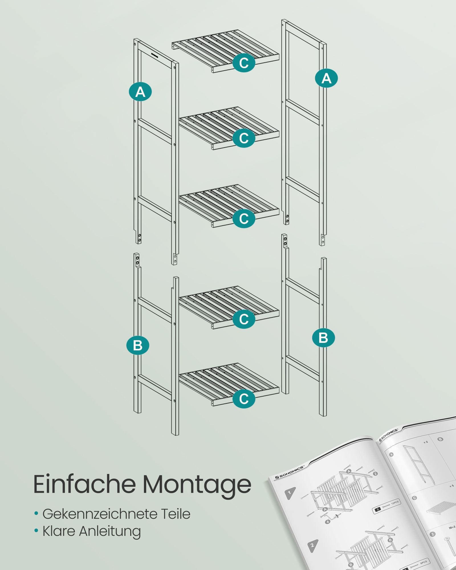 Badezimmerregal - schmal - mit 5 Levels - Wolkwit