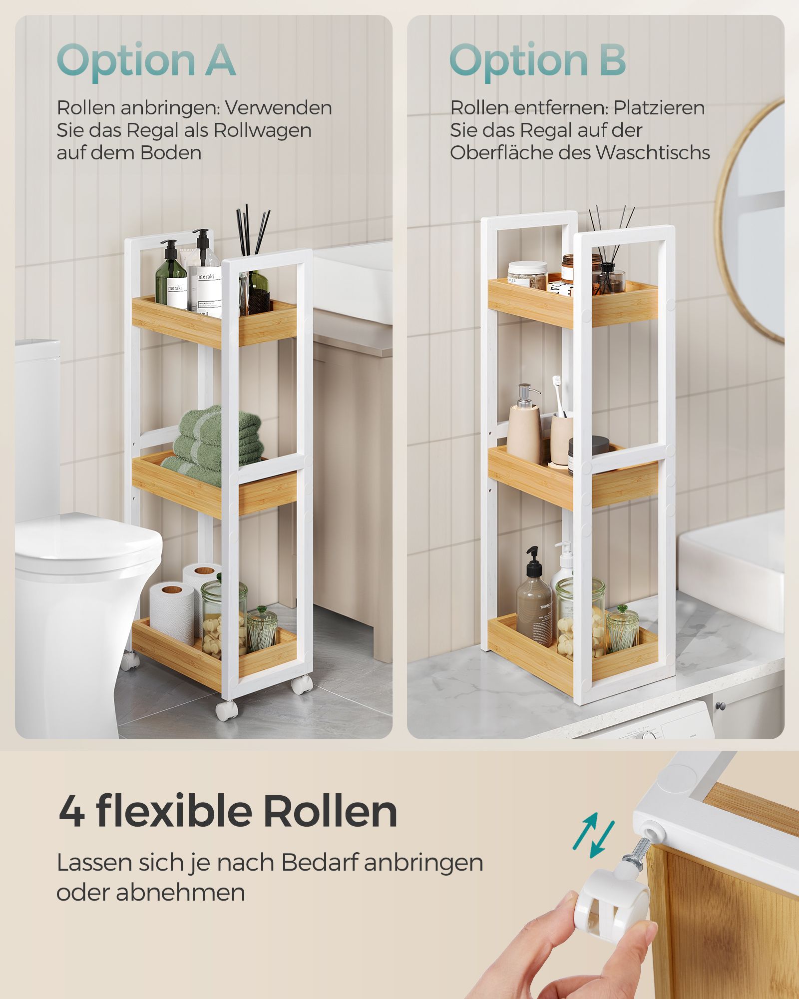 Badezimmerregal-3 Levels-Narben-Space-Space-Space-White-Nature-Farbe