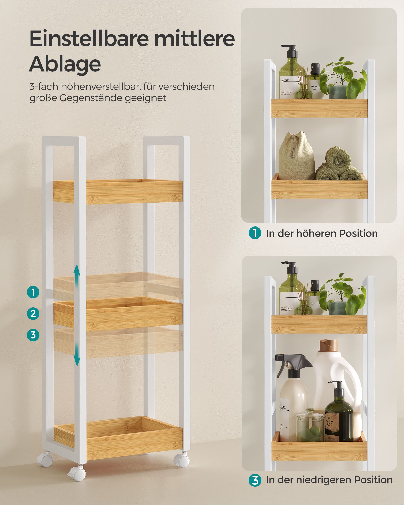 Badezimmerregal-3 Levels-Narben-Space-Space-Space-White-Nature-Farbe