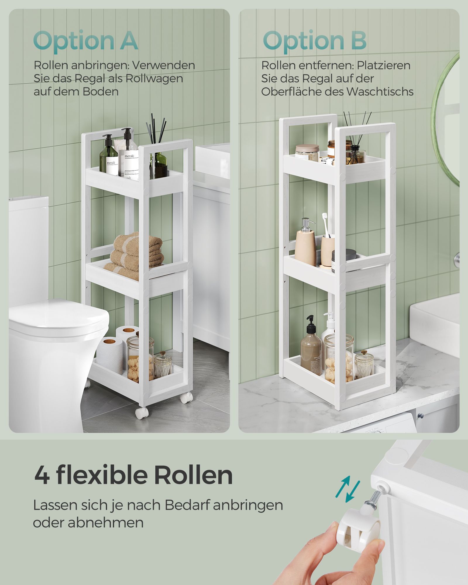 Badezimmerregal - mit 3 Levels - schmal - Raum - unterspürt - weiß