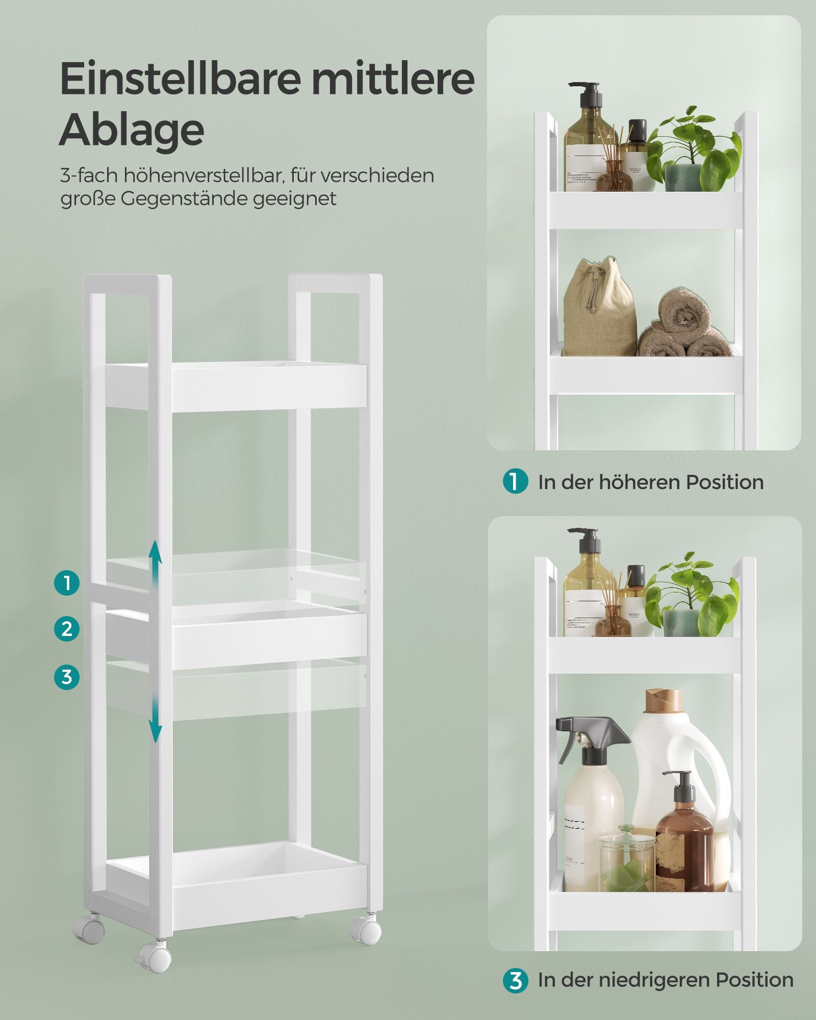 Badezimmerregal - mit 3 Levels - schmal - Raum - unterspürt - weiß