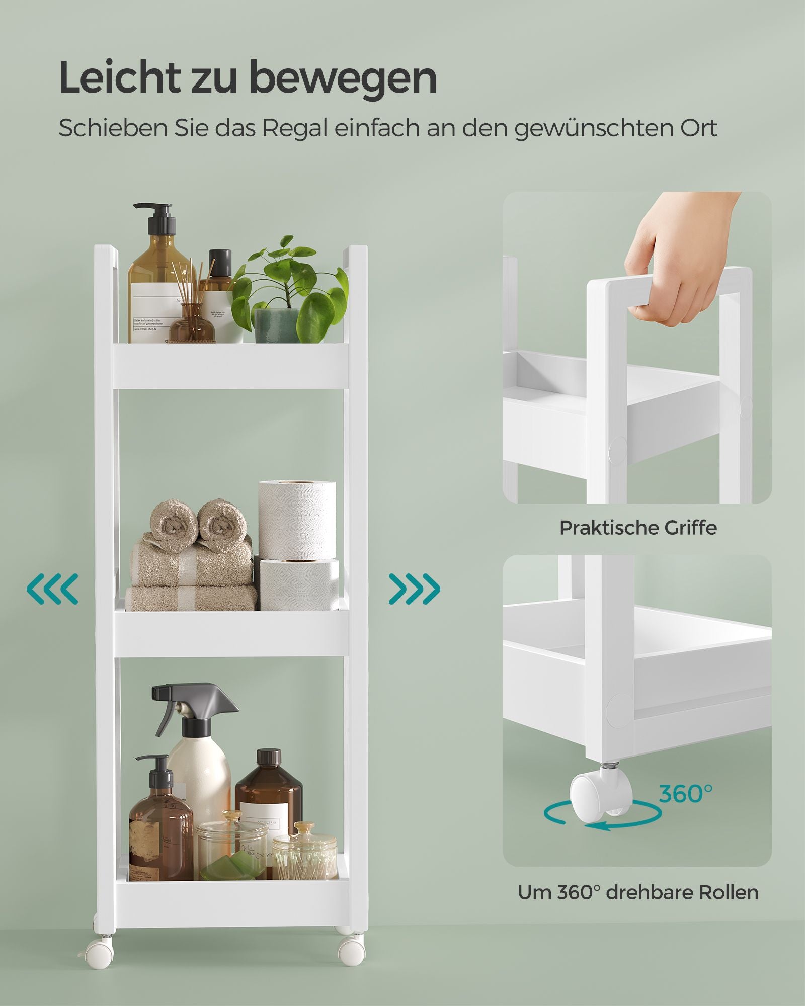 Badezimmerregal - mit 3 Levels - schmal - Raum - unterspürt - weiß