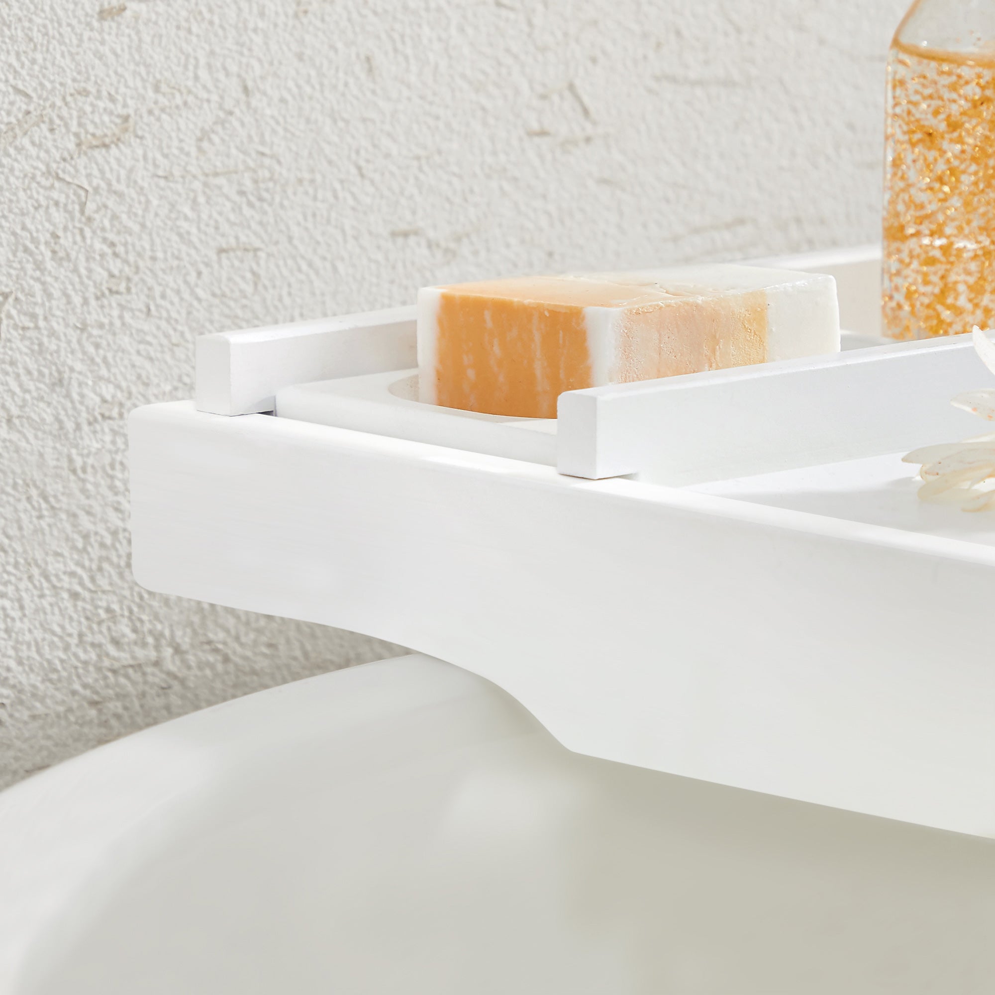 Badebad - Badestange - Ausziehbar - Bambus - (75-109) x 23 x 4,5 cm - Weiß