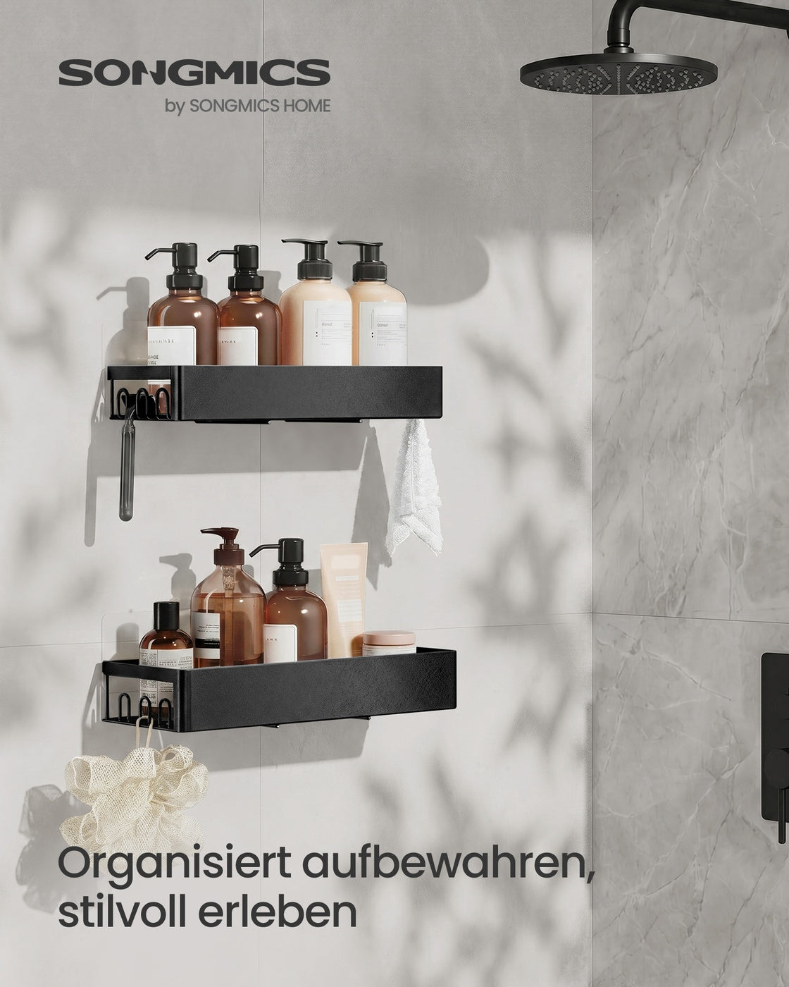 Doucheplank - Set van 2 - Zonder Boren - Zelfklevend - Zwart